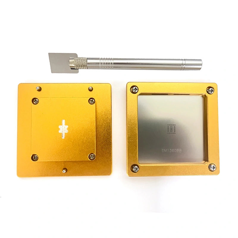 Antminer BM1360BB Chip Tinning Tool Kit – Precision Stencil Plate & ASIC Holder for S19i Hashboard Repair